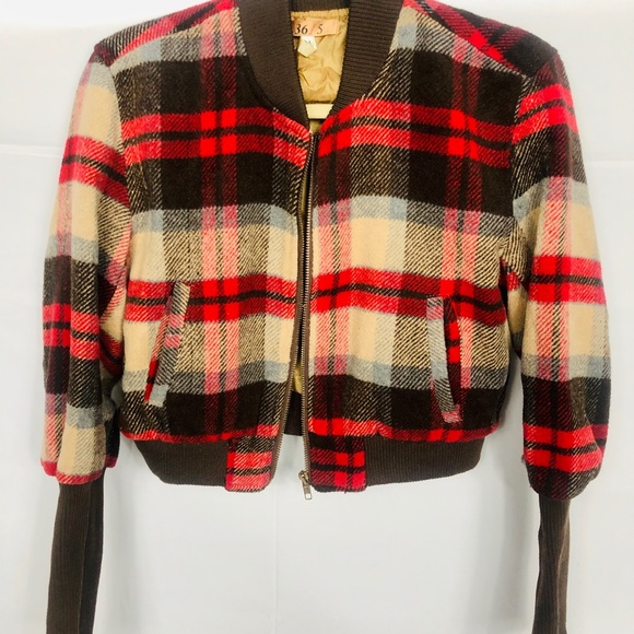 36 point 5 Women’s Cropped Flannel Bomber Jacket - Picture 3 of 6